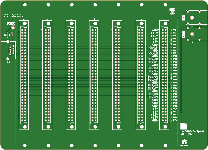 Top of PCB showing 7 slots